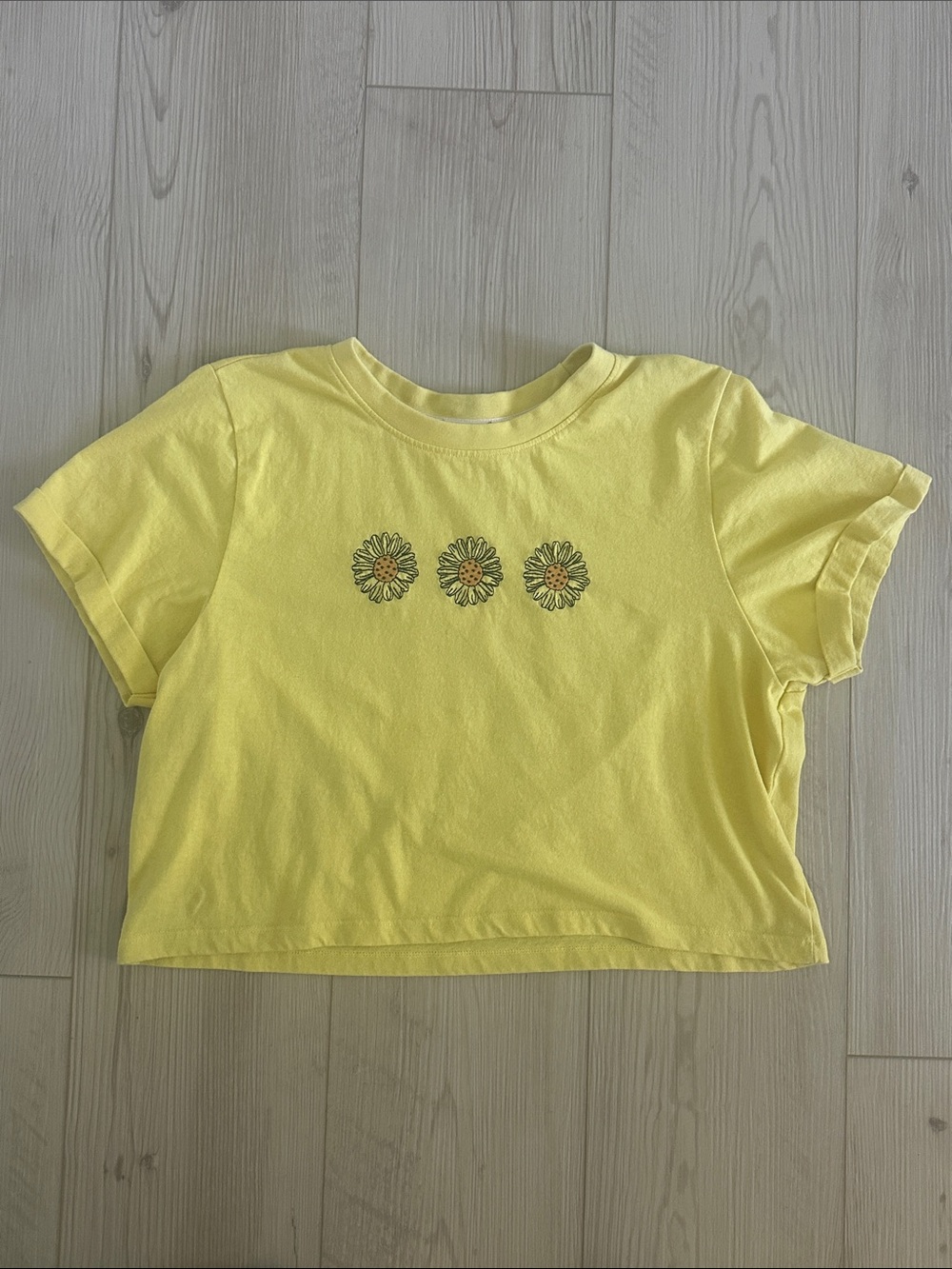 Grand Canyon Sunny Daisy Embroidered Crop Tee - Yellow